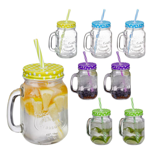 Kleurrijke drinkglazen met deksel - set van 8