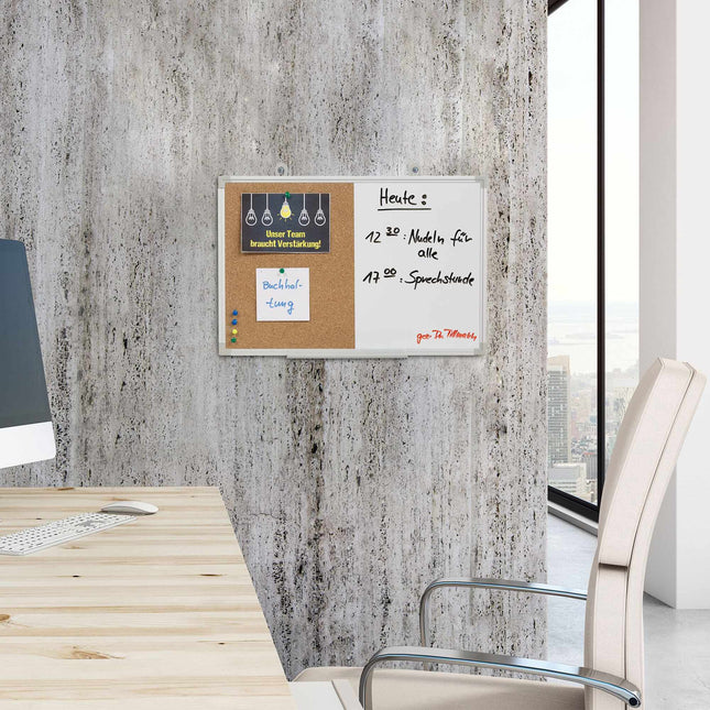 Combination of bulletin board and magnetic board