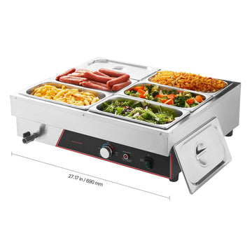 Commercial Bain Marie Food Warmer, 1500W, 6-Pan