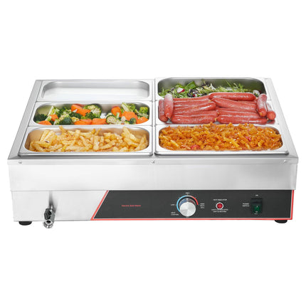 Commercial Bain Marie Food Warmer, 1500W, 6-Pan