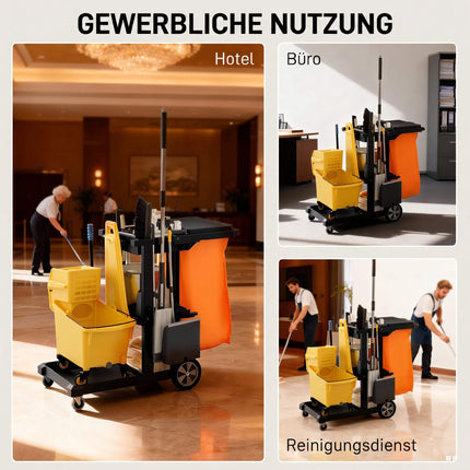 Commercial Cleaning Cart with 3 Shelves and Waste Bag