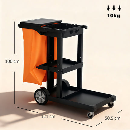 Commercial Cleaning Cart with 3 Shelves and Waste Bag