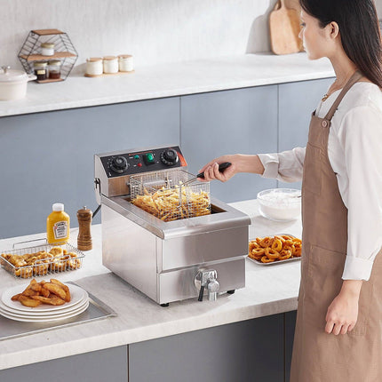 Commercial Deep Fryer 3000W, 11.6 Qt Tank, Stainless Steel, Adjustable Timer