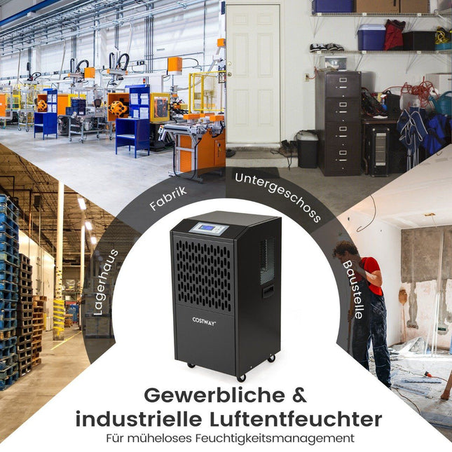 Commercial Dehumidifier, 118L/Day, Auto Drain, 4 Wheels