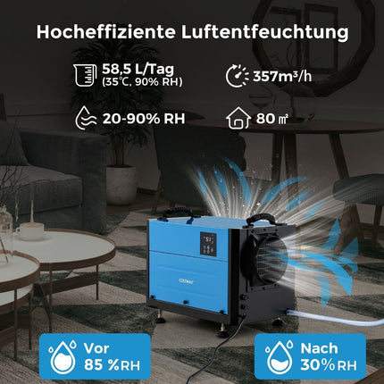 Commercial Dehumidifier, 3 Modes, 24H Timer, 58L/Day Capacity