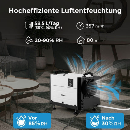 Commercial Dehumidifier, 58L/Day, 3 Modes, 24H Timer