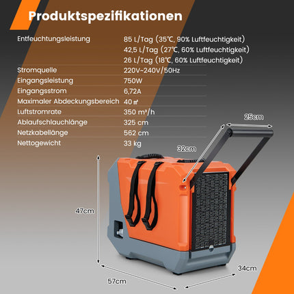 Commercial Dehumidifier 85L-Day, Pump, 24H Timer