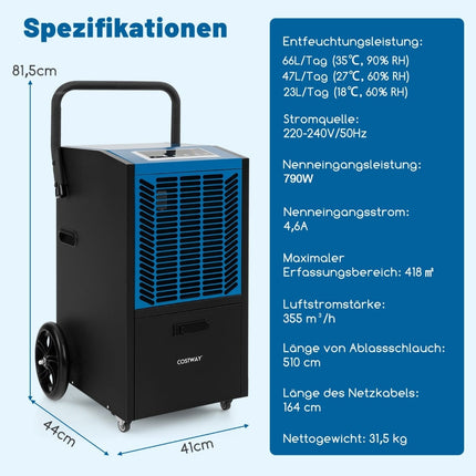 Commercial Dehumidifier with Pump, 66L/Day Capacity