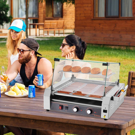 Commercial Hot Dog Roller, 11-Roller, Dual Temp Control