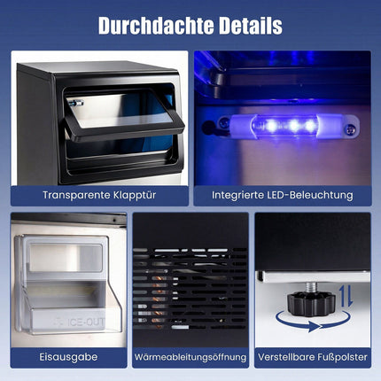 Commercial Ice Cube Machine, 41kg/Day, Black & Silver