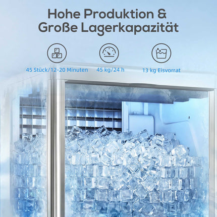 Commercial Ice Maker, 45kg/Day, Stainless Steel, LCD Panel