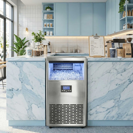 Commercial Ice Maker, 45kg/Day, Stainless Steel, LCD Panel