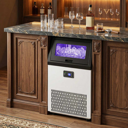 Commercial Ice Maker, 55kg/24h, Stainless Steel, 13kg Storage