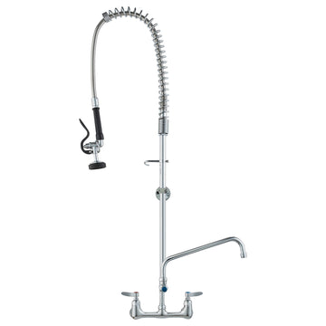 Commercial Pre-Rinse Faucet, Wall Mount, 47in, Brass, 8in Center