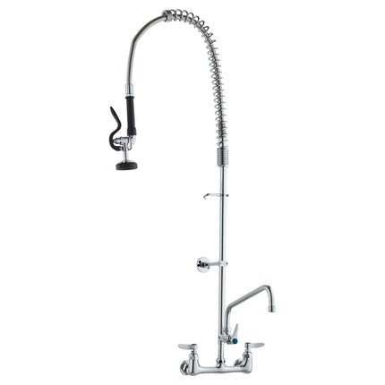Commercial Pre-Rinse Faucet, Wall Mount, 47in, Brass, 8in Center