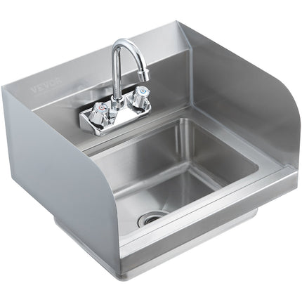 Commercial Stainless Steel Hand Sink With Faucet – 17-Inch, Backsplash
