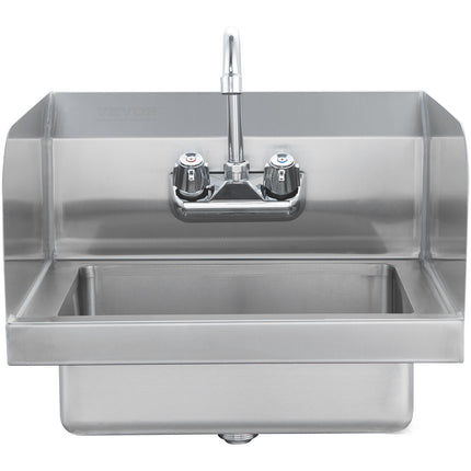 Commercial Stainless Steel Hand Sink With Faucet – 17-Inch, Backsplash