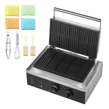Commercial Waffle Maker, 10-Rectangular, 1550W, Temp Timer