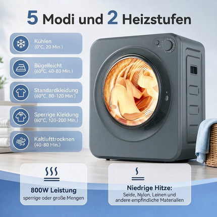 Compact 4kg Clothes Dryer, 5 Programs, Stainless Drum