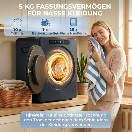 Compact 5kg Front Load Dryer with Stainless Drum, 1000W