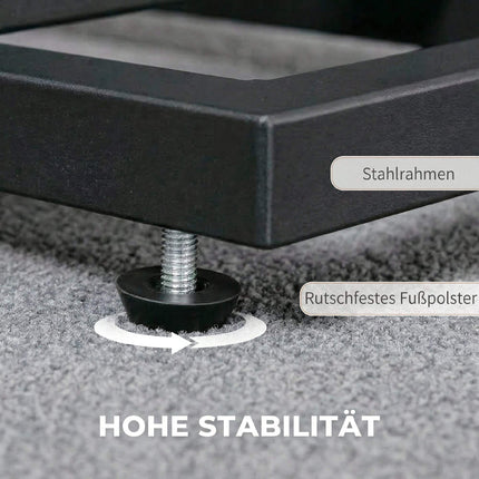 Compact Black Side Table with Steel Frame and Fabric Pocket