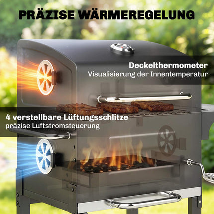 Compact Charcoal Grill with Thermometer and Side Table