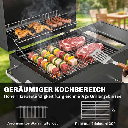 Compact Charcoal Grill with Thermometer and Side Table