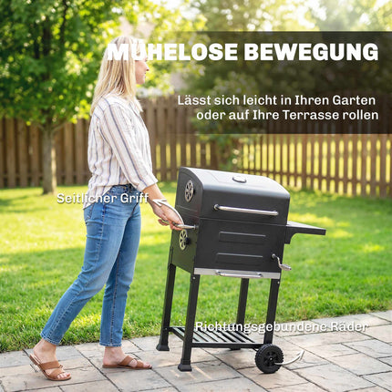 Compact Charcoal Grill with Thermometer and Side Table