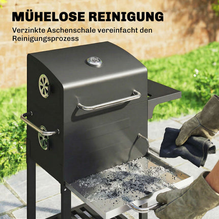 Compact Charcoal Grill with Thermometer and Side Table