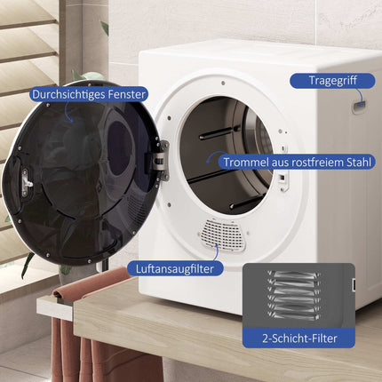 Compact Clothes Dryer, 360 Turbo Drum, 4kg Capacity