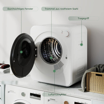Compact Clothes Dryer, 4kg, 5 Programs, 800W/400W, White