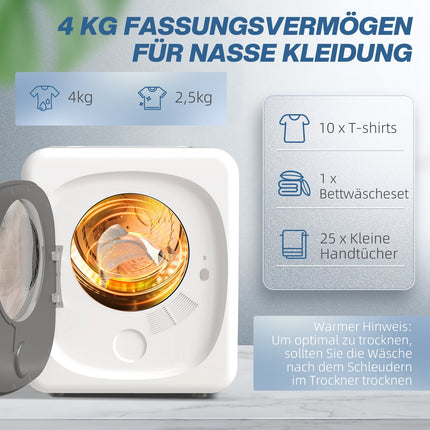 Compact Clothes Dryer, 4 kg Capacity, 5 Modes, Timer
