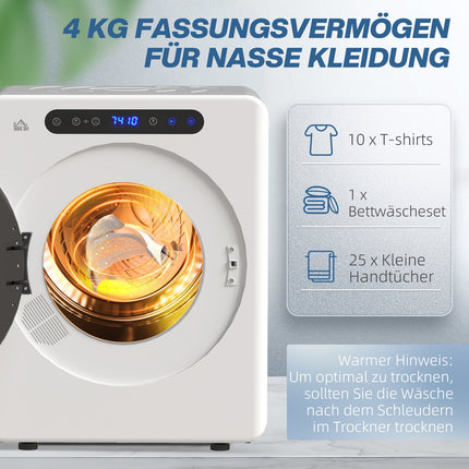 Compact Clothes Dryer, 4 kg Capacity, Touch Control, White