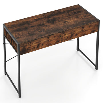 Compact Computer Desk with 2 Drawers, Rustic Brown