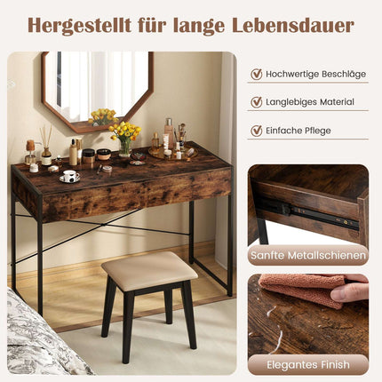 Compact Computer Desk with 2 Drawers, Rustic Brown