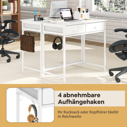 Compact Computer Desk with 2 Fabric Drawers & Hooks