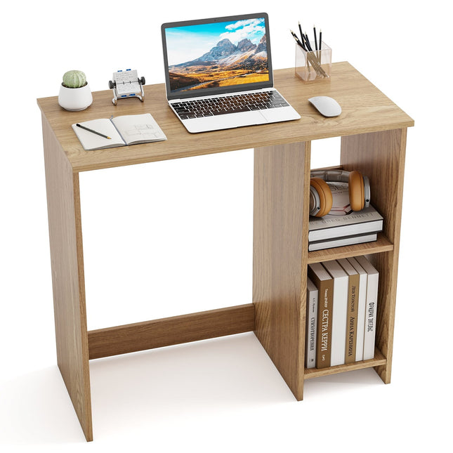 Compact Desk with 2 Shelves, 80x40x74 cm, Natural Wood