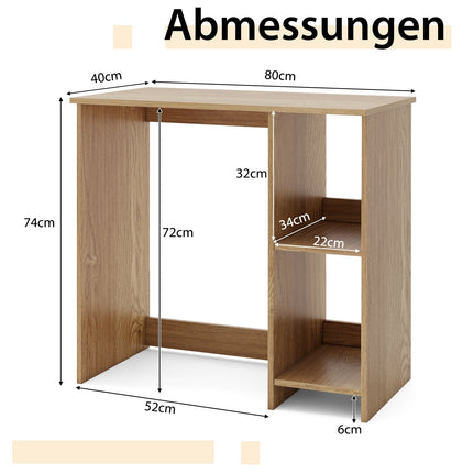 Compact Desk with 2 Shelves, 80x40x74 cm, Natural Wood