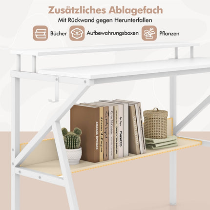 Compact Desk with Monitor Stand, Shelf, White, 100x50 cm