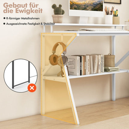 Compact Desk with Monitor Stand, Shelf, White, 100x50 cm
