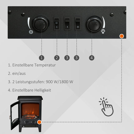 Compact Electric Fireplace Heater, 900W/1800W, Black