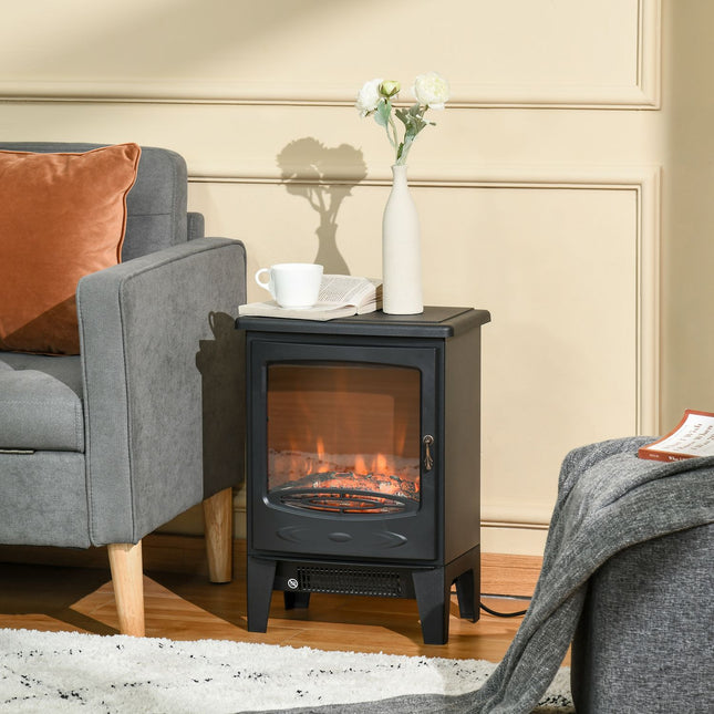 Compact Electric Fireplace Heater, 900W/1800W, Black