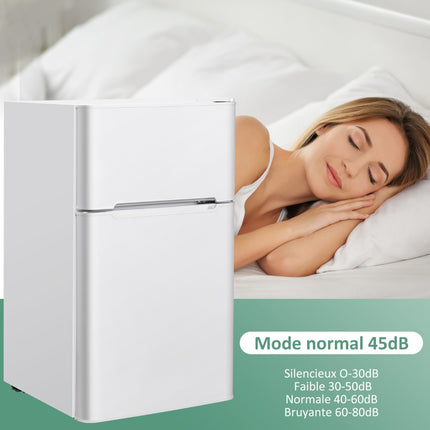 Compact Mini Fridge 90L, 2-Door Separate Freezer, White