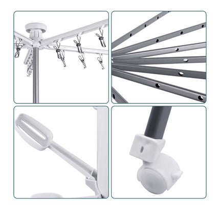 Compact Rotary Clothes Airer with 16 Extendable Rods