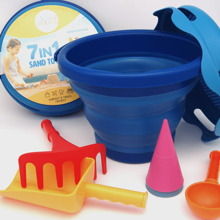 Compactoys Beach Bucket With Sandbox Toys 7 In 1, Blue