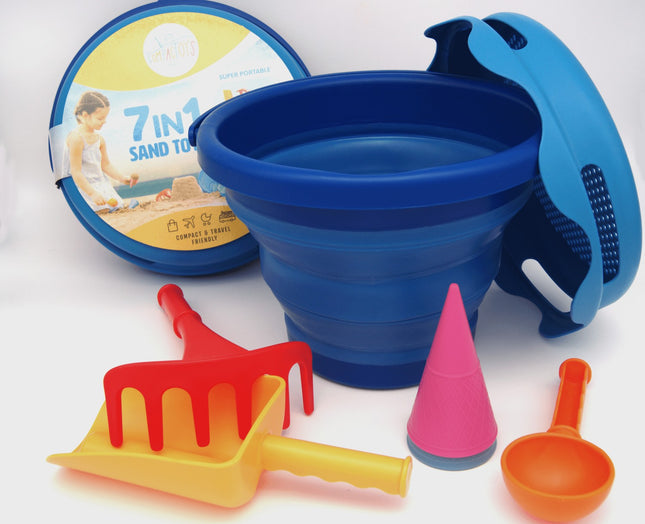 Compactoys Beach Bucket With Sandbox Toys 7 In 1, Blue