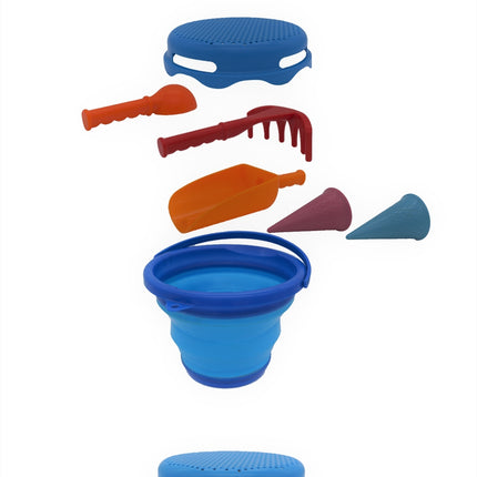 Compactoys Beach Bucket With Sandbox Toys 7 In 1, Blue