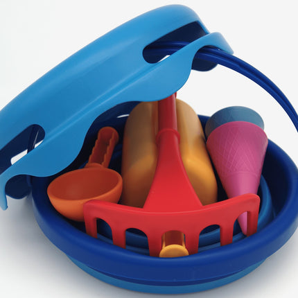 Compactoys Beach Bucket With Sandbox Toys 7 In 1, Blue