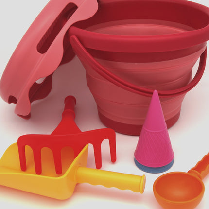 Compactoys Beach Bucket With Sandbox Toys 7 In 1, Red