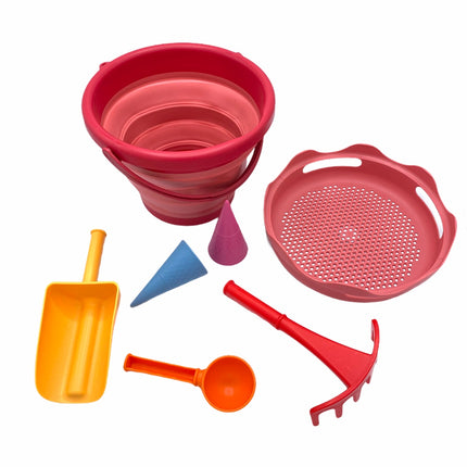 Compactoys Beach Bucket With Sandbox Toys 7 In 1, Red